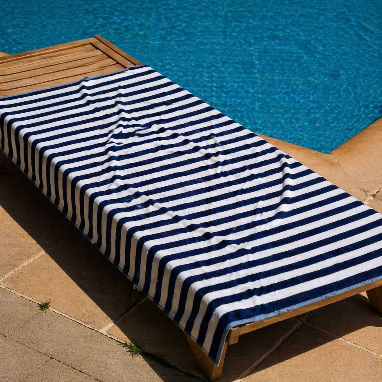 Classic navy and white horizontal Breton striped beach towel