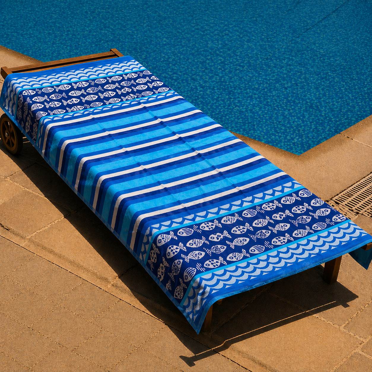 Blue Fish Print Beach Towel