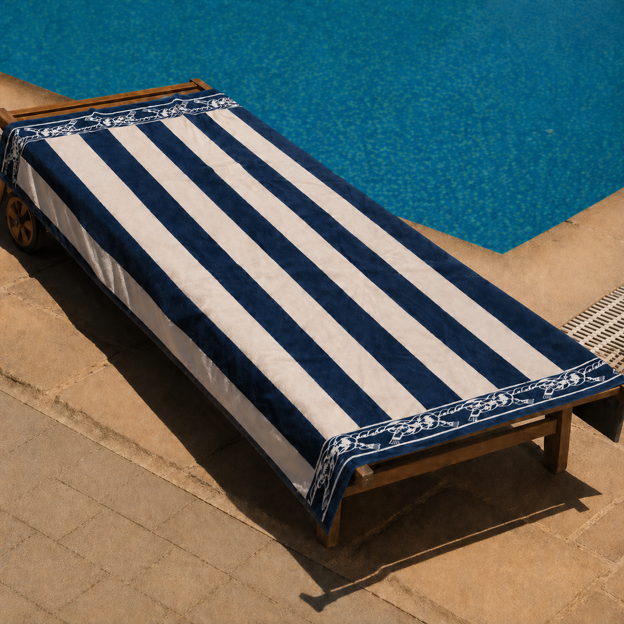 Navy Blue & Cream Cabana Striped Beach Towel