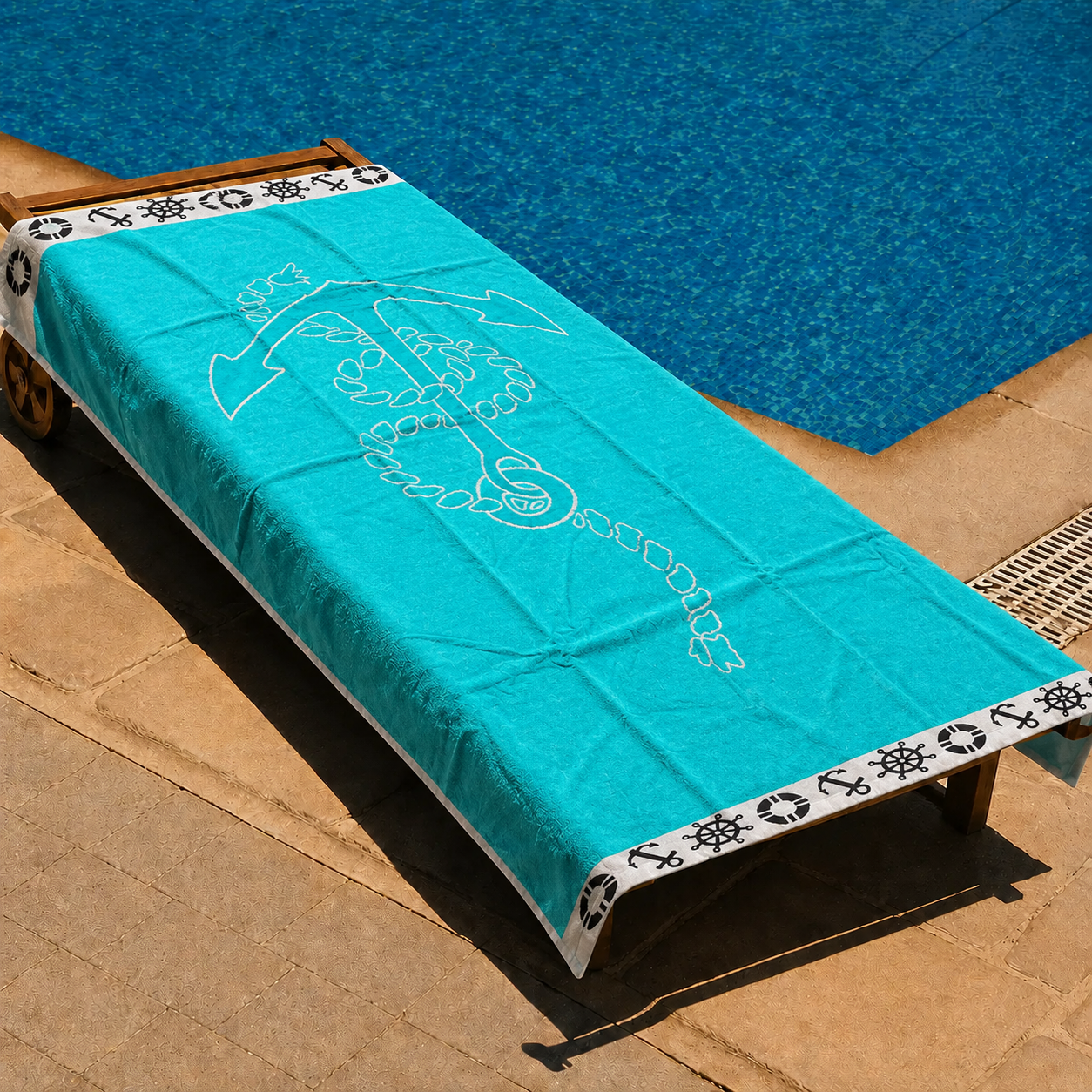 Aqua Anchor Beach Towel