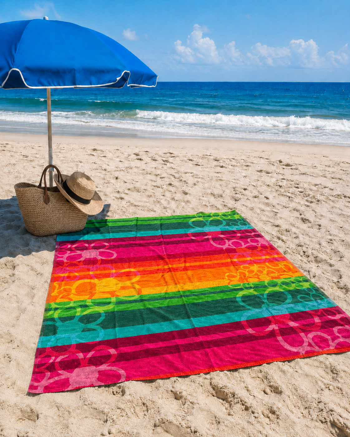 Giant Rainbow Flower Stripe Beach Towel