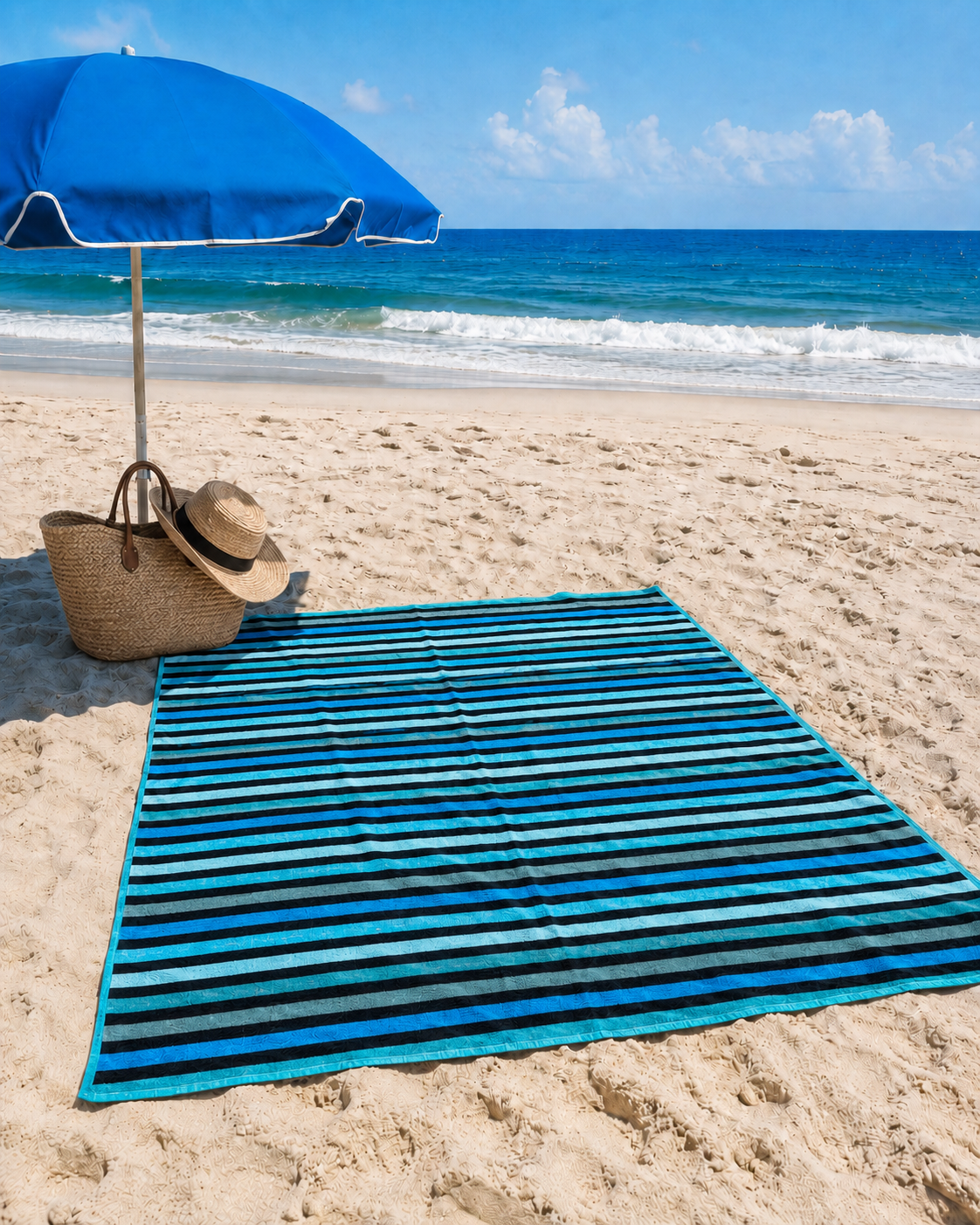 Giant Aqua Black Stripe Beach Towel