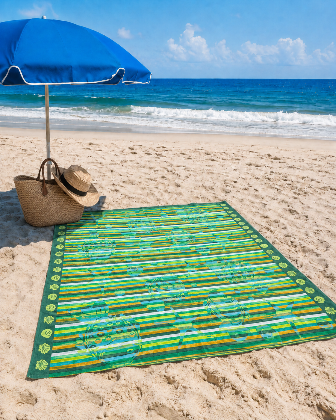 Giant Green Fish Stripe Beach Towel