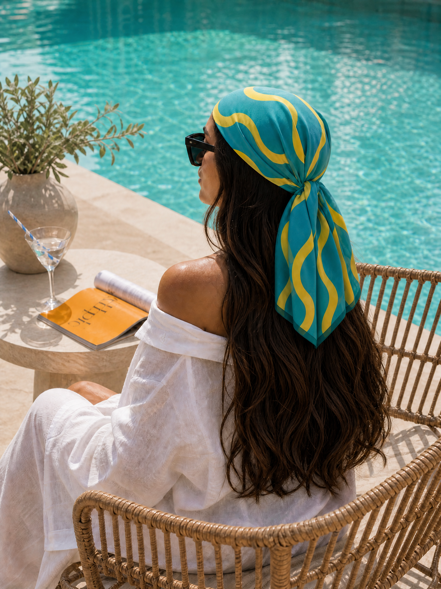Riviera Scarf styled by pool