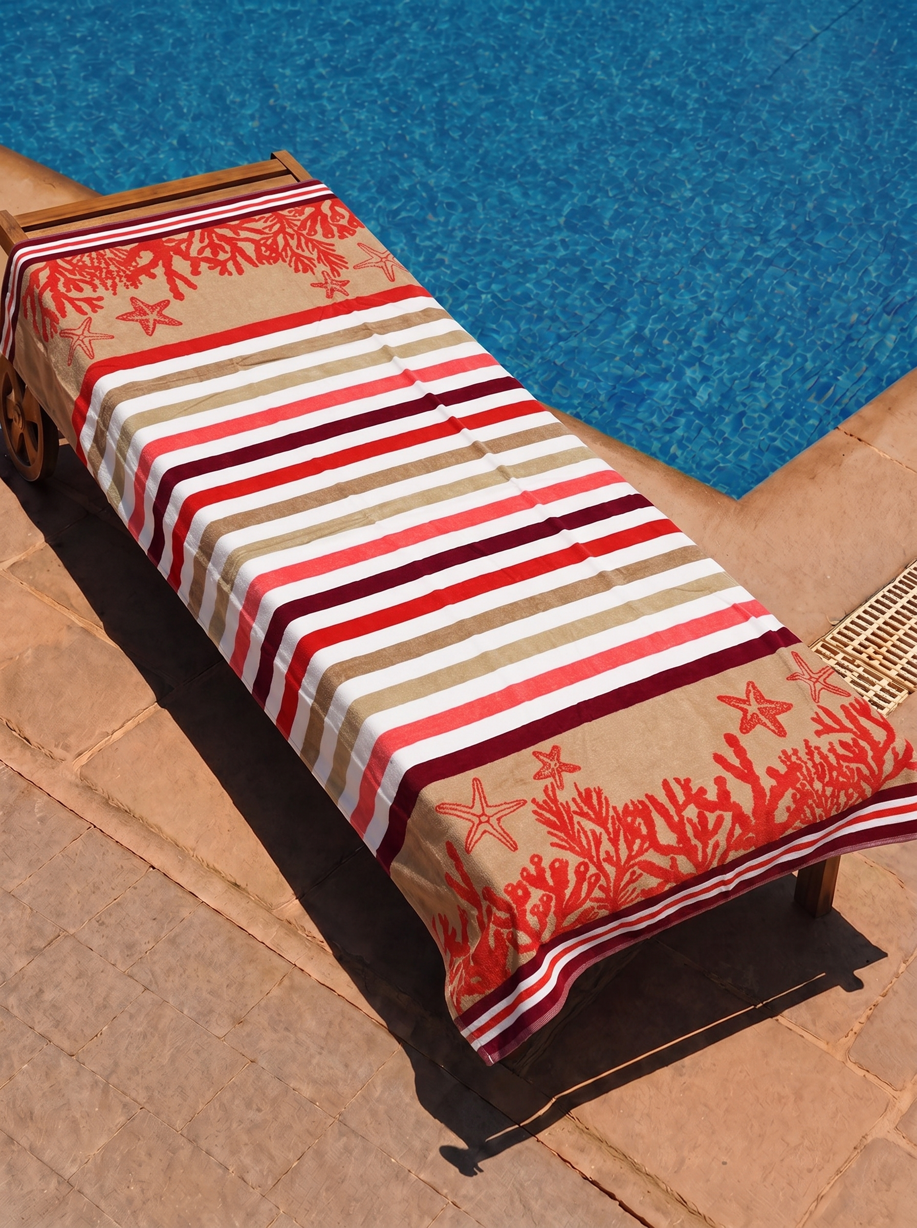 Red Coral & Starfish Striped Beach Towel