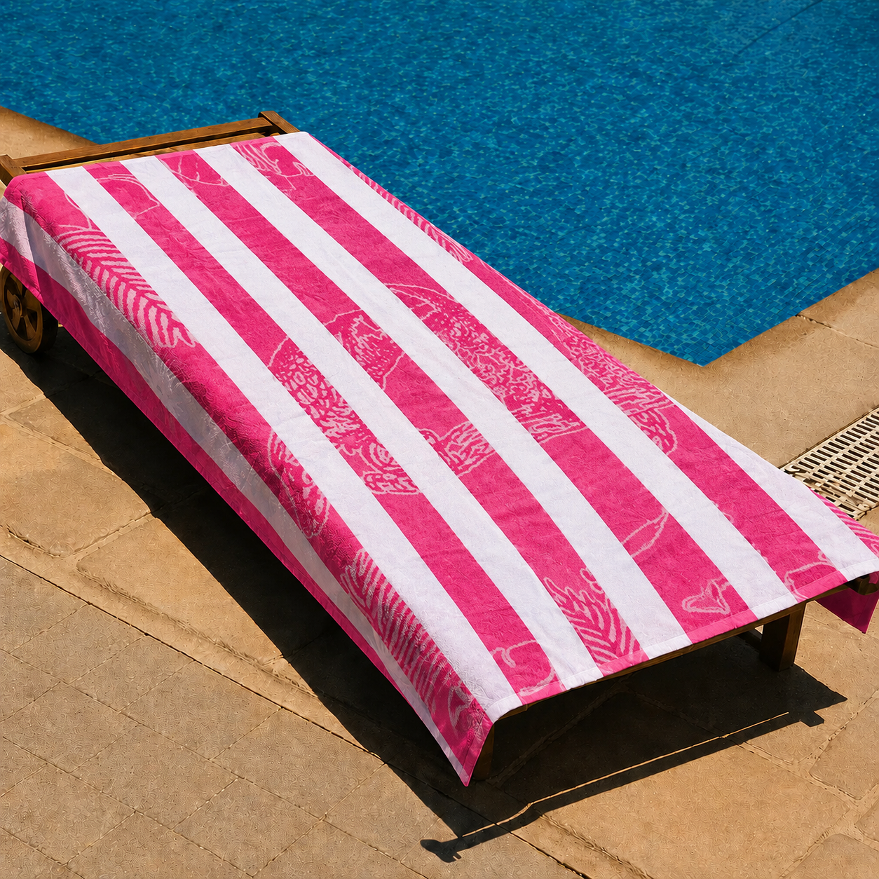 Pink Parrot Striped Beach Towel