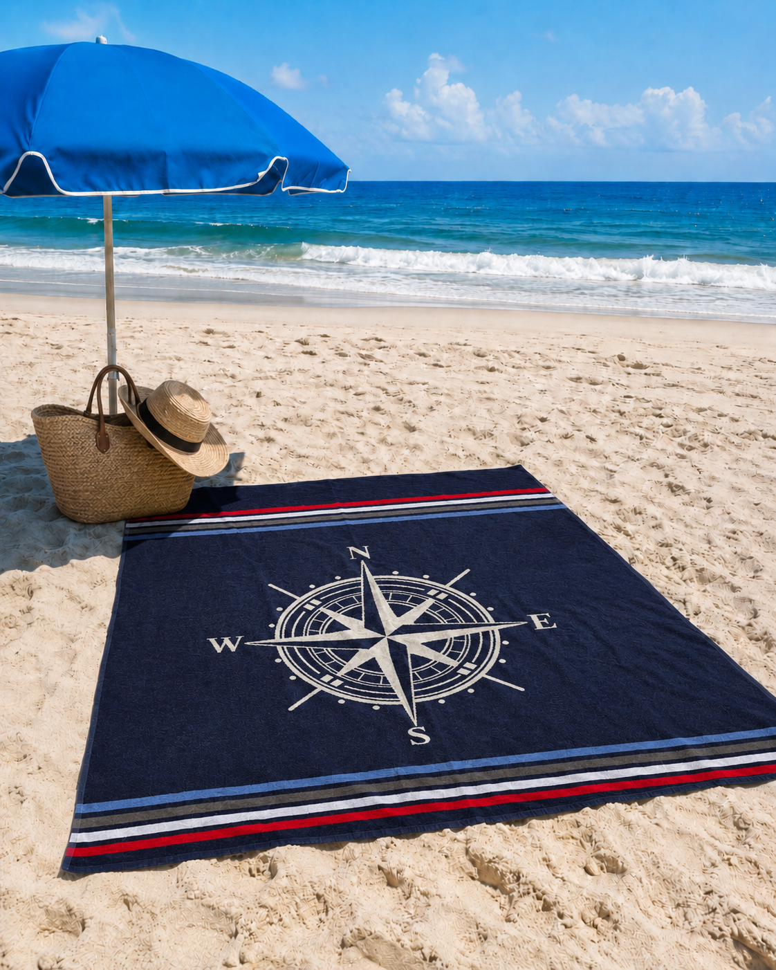 Giant Navy Compass Beach Towel