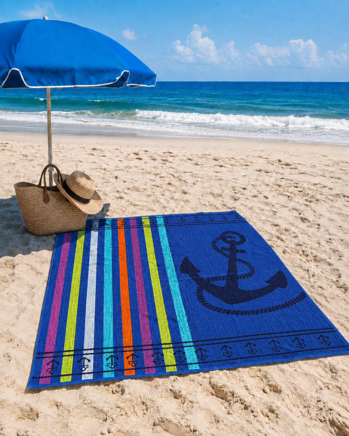 Giant Multicolor Anchor Lines Beach Towel