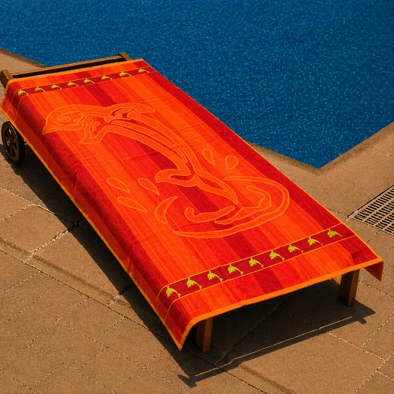 Orange & Red Dolphin Striped Beach Towel