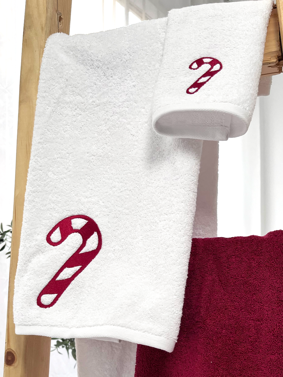 Candy Cane Embroidered Christmas Towel