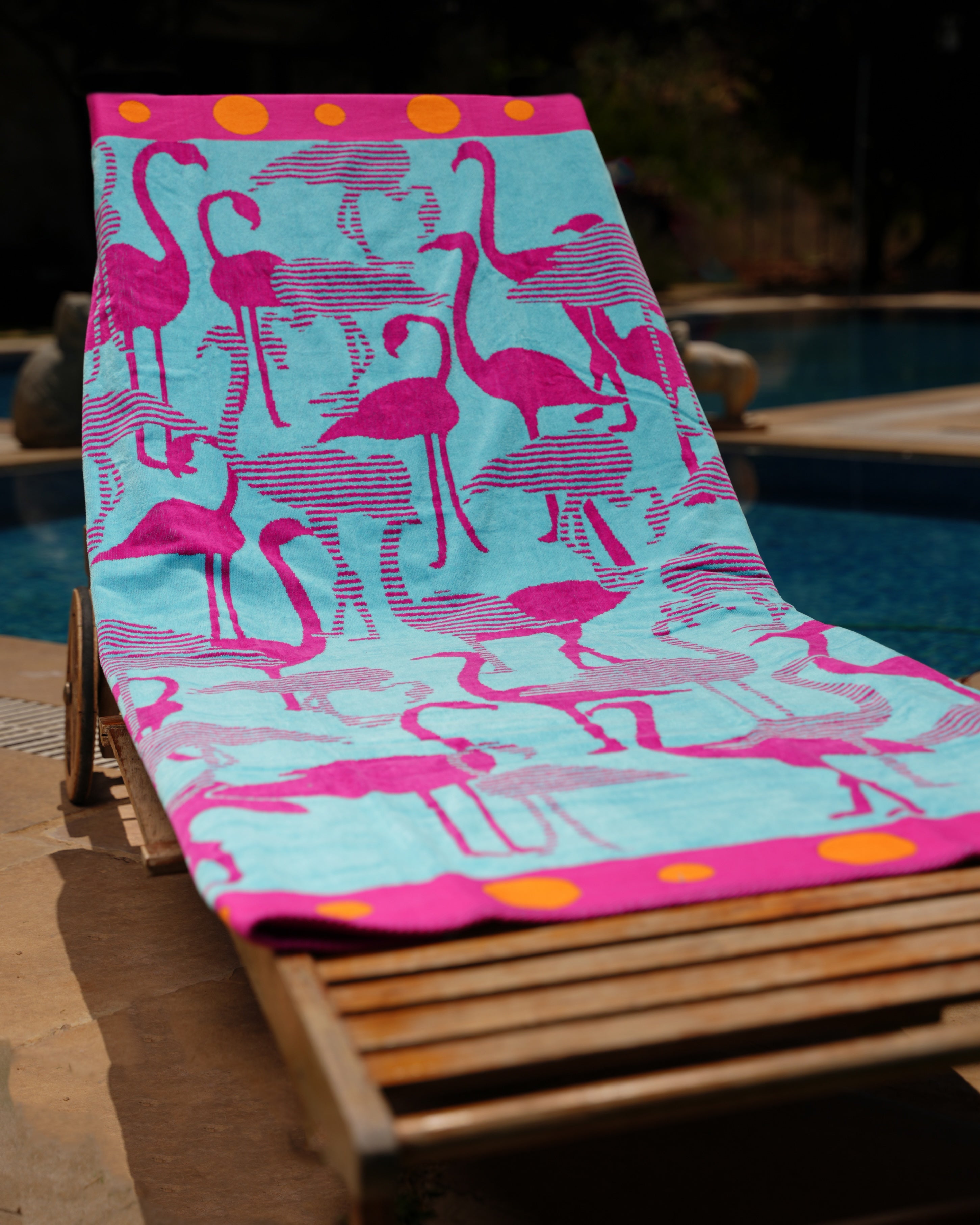 Blue Flamingo Beach Towel