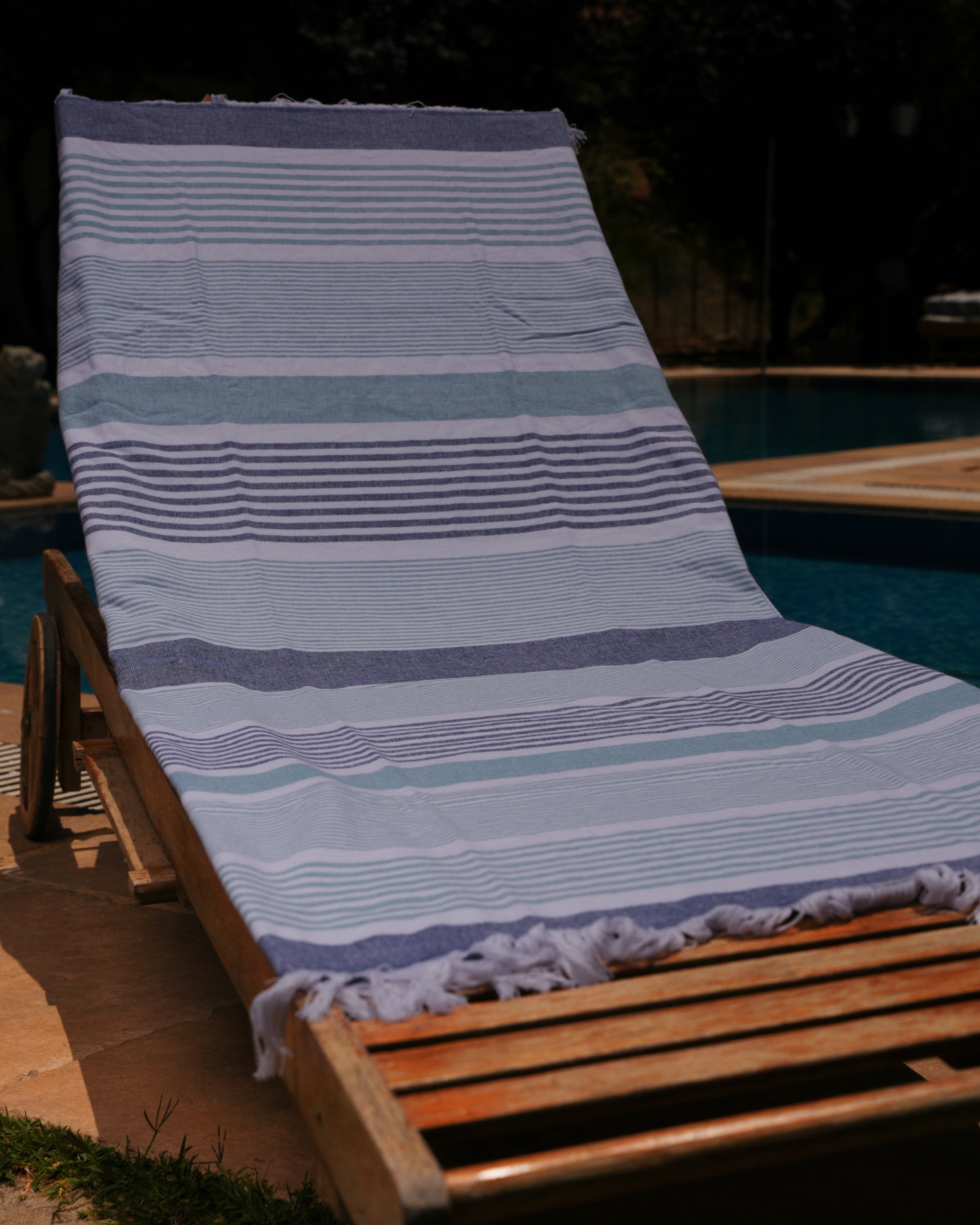 Green and Navy Striped Beach Towel