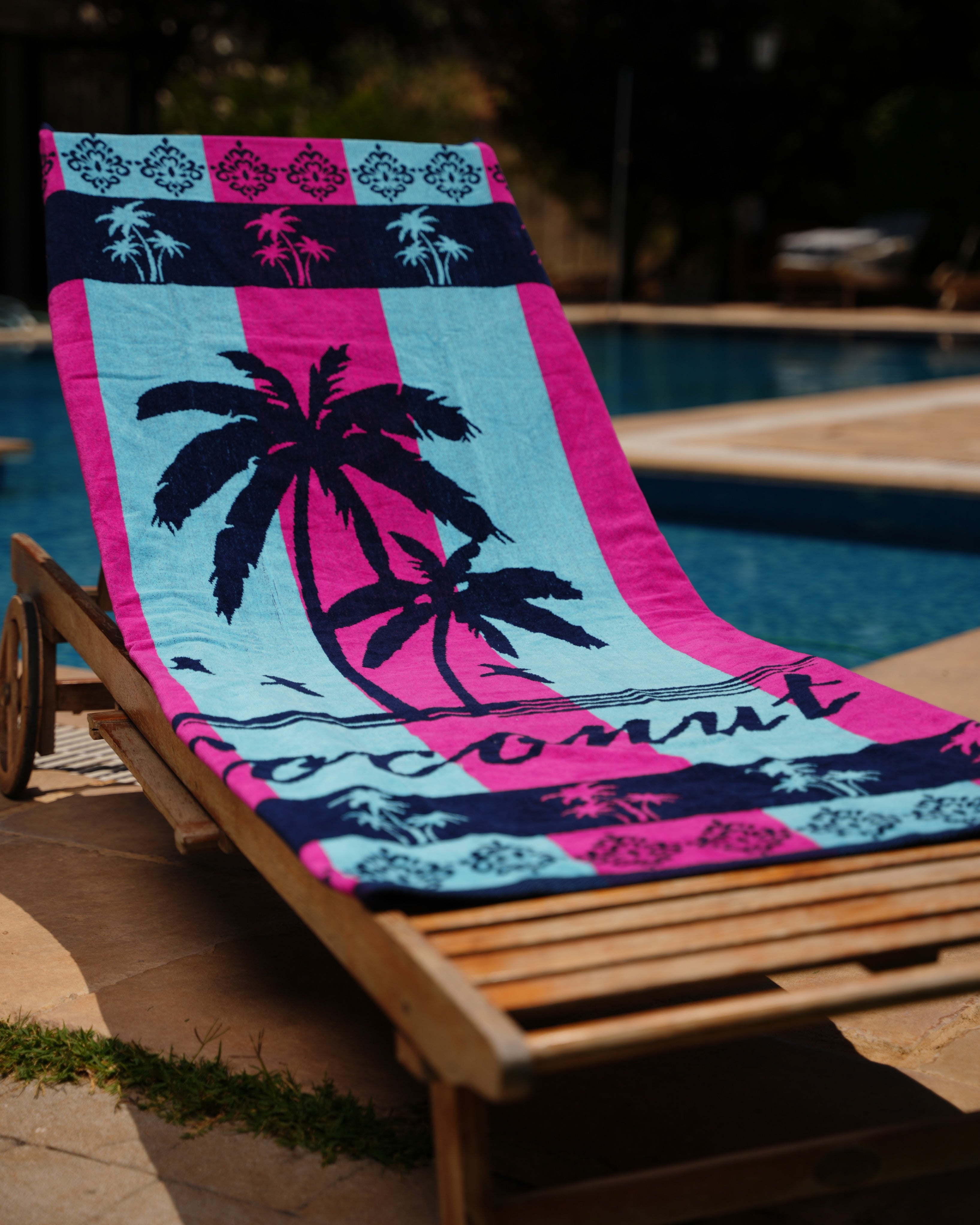 Blue and Pink Palms Beach Towel