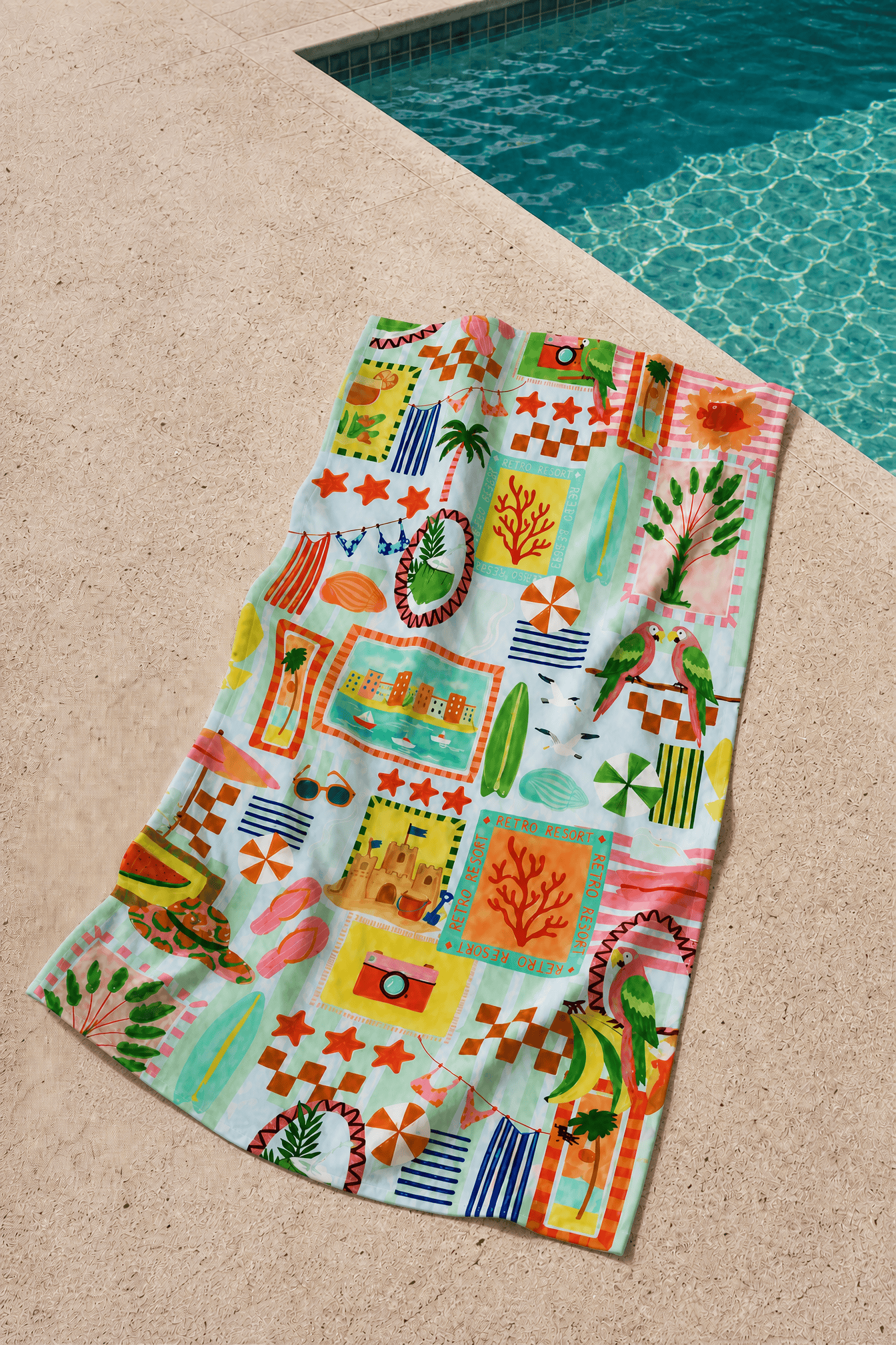 Retro Glow Beach Towel poolside