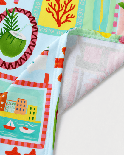 Retro Glow Beach Towel edge detail