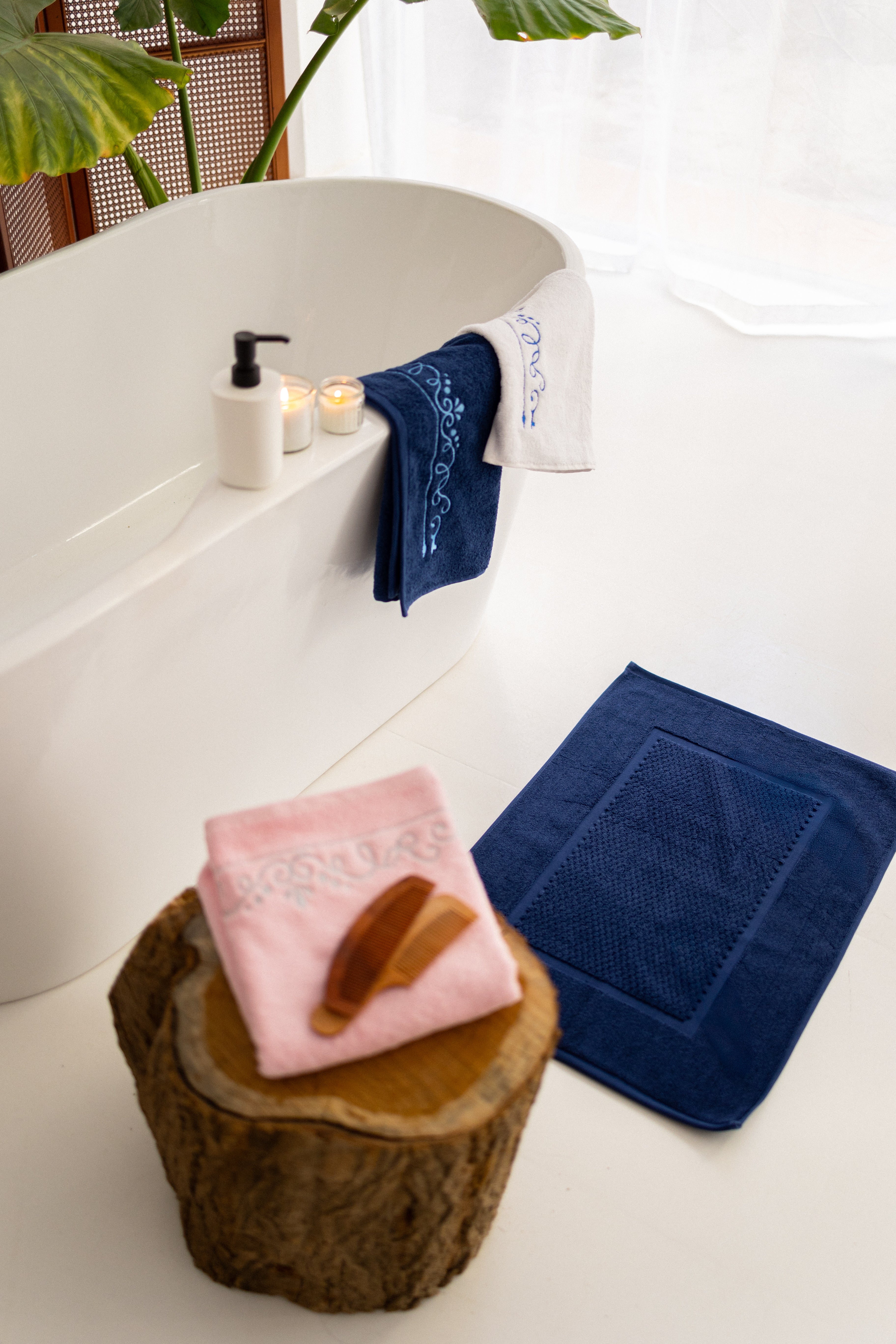 Navy Honeycomb Bath Mat