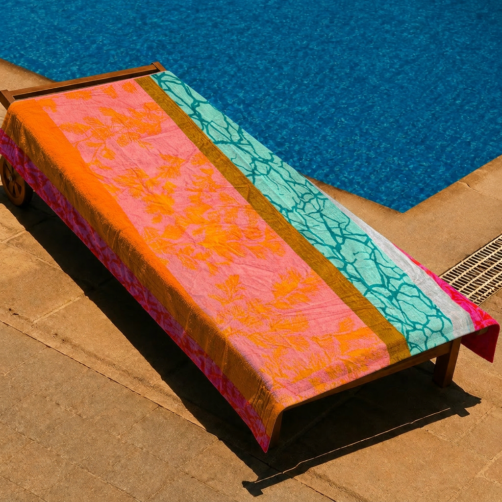 Floral Color Blocks Beach Towel