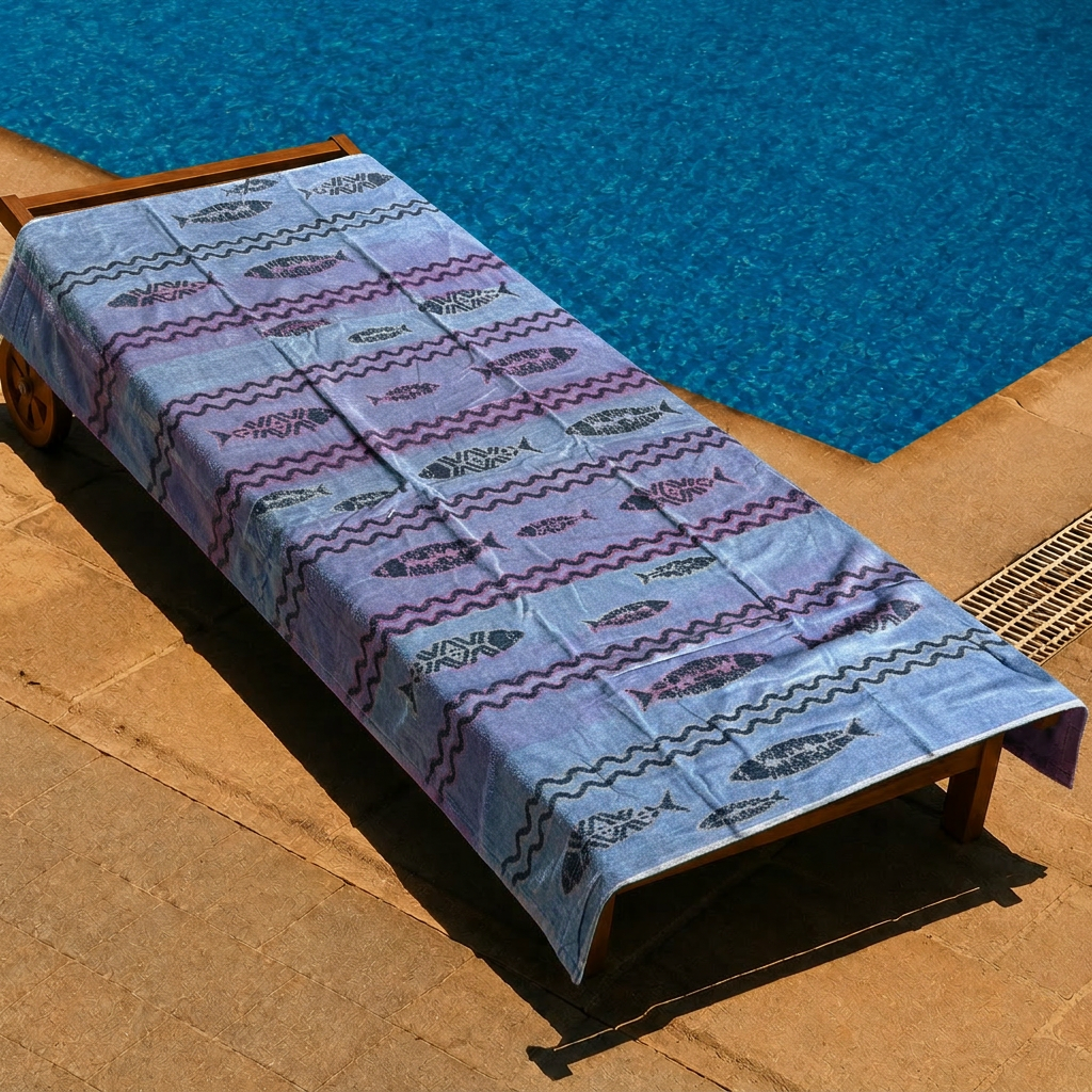 Blue Fish Waves Beach Towel